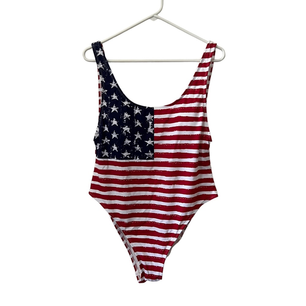 NEW PATRIOTIC RED WHITE AND BLUE WOMENS SIZE XL ONE PIECE SWIMSUIT HIGH CUT LEG